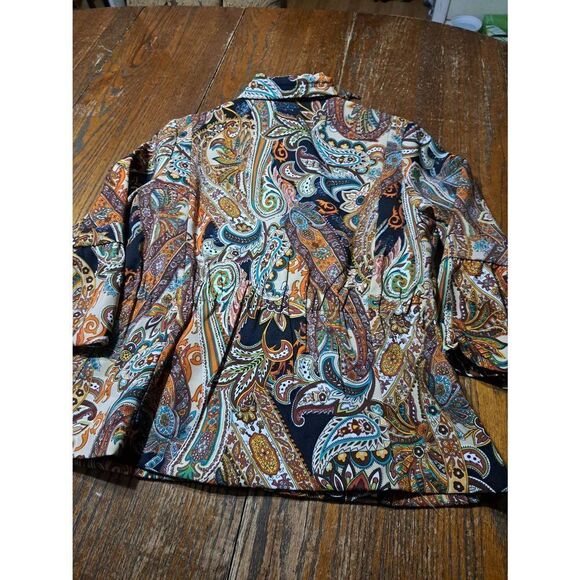 Medium Erin Jordon Paisley Floral Full Zip Blazer Jacket 3/4 Ruffle Sleeve - Picture 6 of 6